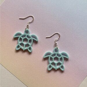 Mint Turtle Cutout Dangle Earrings